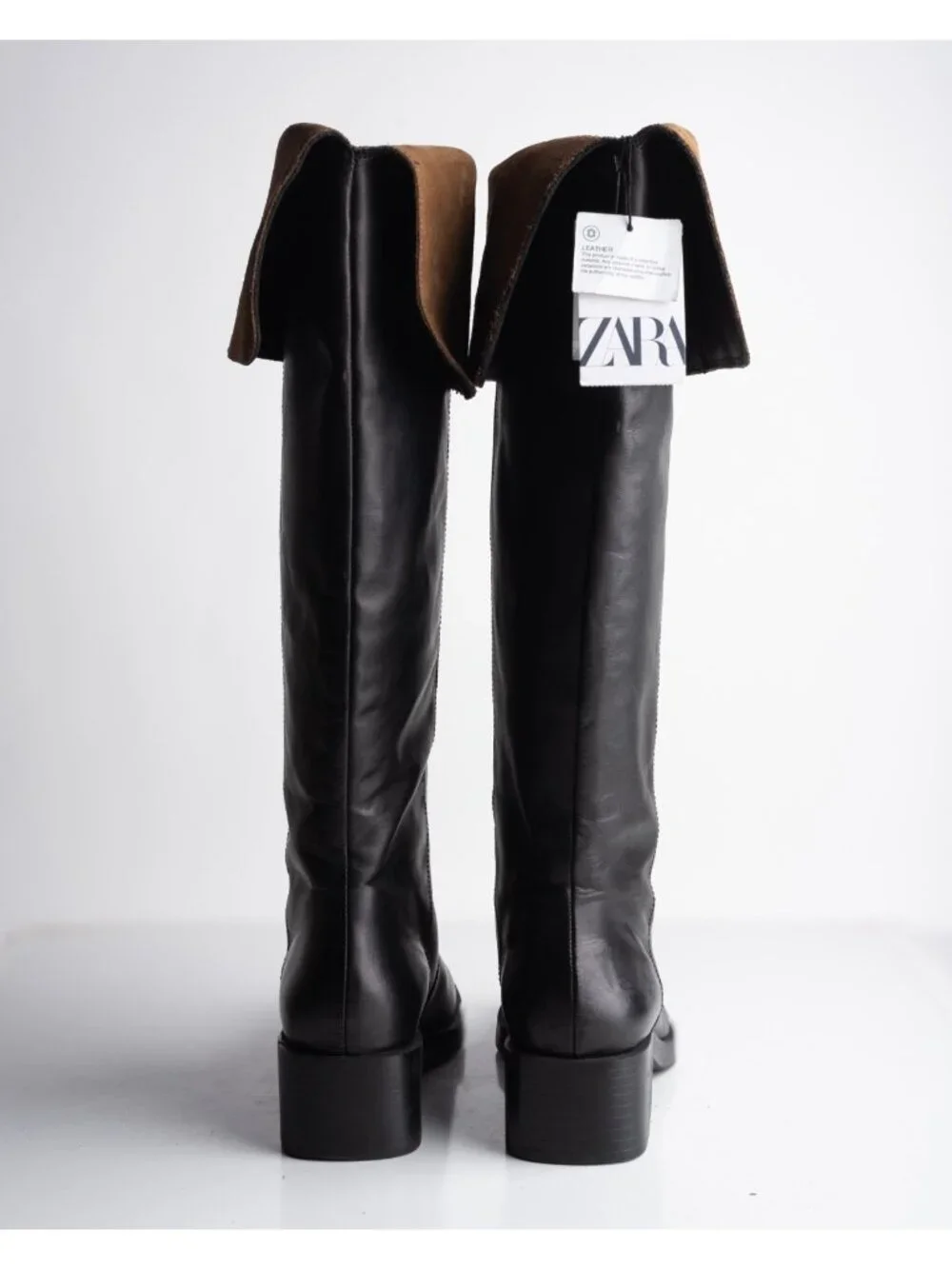 Zara Womens Leather Knee High Boots Black Contrast suede US 9 EU 40 NWD 2053/410